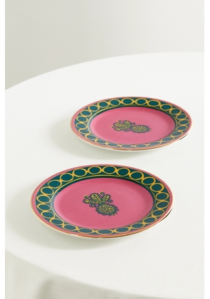 La DoubleJ - Set Of Two Gold-plated Porcelain Dessert Plates - Pink - One size