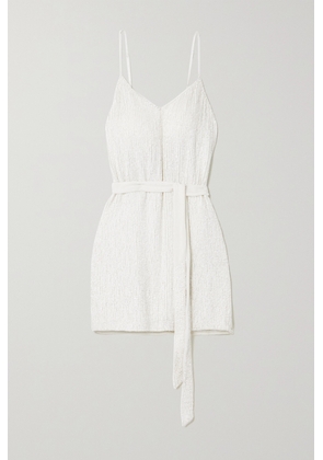 Retrofête - Claire Belted Sequined Chiffon Mini Dress - White - x small,small,medium,large,x large