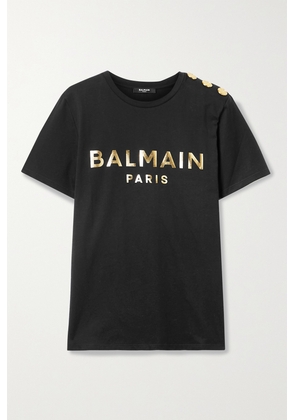 Balmain - Button-embellished Printed Cotton-jersey T-shirt - Black - x small,small,medium,large,x large