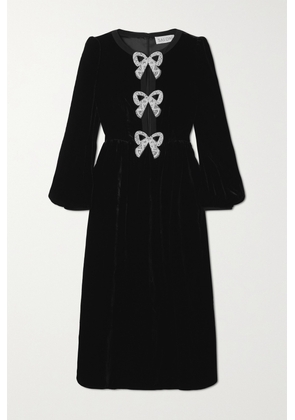 Saloni - Camille Bow-embellished Velvet Midi Dress - Black - UK 4,UK 6,UK 8,UK 10,UK 12,UK 14,UK 16