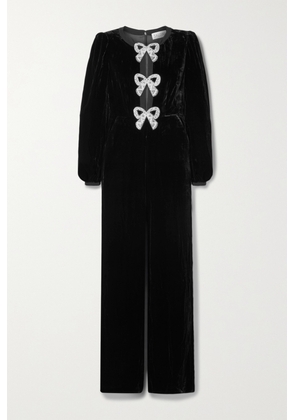 Saloni - Camille Cutout Embellished Velvet Jumpsuit - Black - UK 4,UK 6,UK 8,UK 10,UK 12,UK 14,UK 16