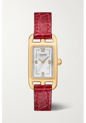 Hermès Timepieces - Nantucket 29mm Small 18-karat Rose Gold, Alligator And Mother-of-pearl Watch - Burgundy - One size