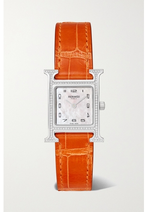 Hermès Timepieces - Heure H 25mm Small Stainless Steel, Alligator, Diamond And Mother-of-pearl Watch - Orange - One size