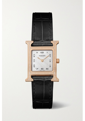 Hermès Timepieces - Heure H 25mm Small 18-karat Rose Gold, Alligator, Mother-of-pearl And Diamond Watch - Black - One size