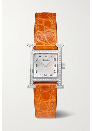 Hermès Timepieces - Heure H 21mm Mini Stainless Steel, Alligator, Mother-of-pearl And Diamond Watch - Orange - One size