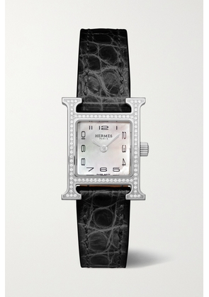 Hermès Timepieces - Heure H 21mm Mini Stainless Steel, Alligator, Mother-of-pearl And Diamond Watch - Black - One size