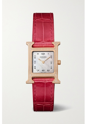 Hermès Timepieces - Heure H 25mm Small 18-karat Rose Gold, Alligator, Mother-of-pearl And Diamond Watch - Red - One size