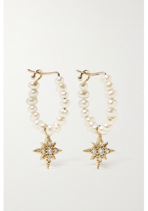 Mizuki - 14-karat Gold, Pearl And Diamond Hoop Earrings - One size