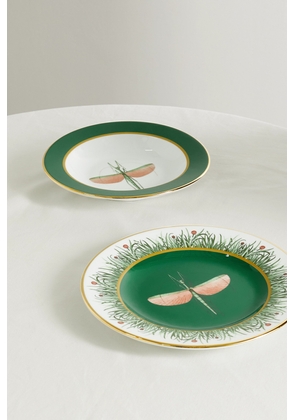 La DoubleJ - Gold-plated Porcelain Soup Bowl And Dinner Plate Set - Green - One size