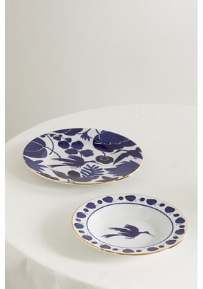 La DoubleJ - Gold-plated Porcelain Soup And Dinner Plate Set - Blue - One size