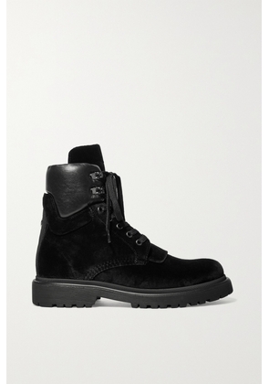 Moncler - Patty Leather-trimmed Velvet Ankle Boots - Black - IT35