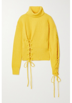 Moncler Genius - + 1 Jw Anderson Lace-up Ribbed Wool And Cashmere-blend Turtleneck Sweater - Yellow - x small,small,medium,large