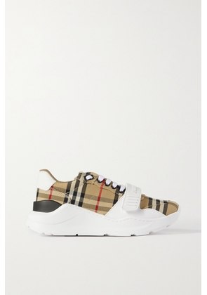 Burberry - Leather-trimmed Checked Canvas Sneakers - Neutrals - IT35,IT35.5,IT36,IT36.5,IT37,IT37.5,IT38,IT39,IT39.5,IT40,IT40.5,IT41