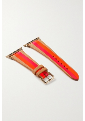 laCalifornienne - Striped Leather Watch Strap - Orange - One size