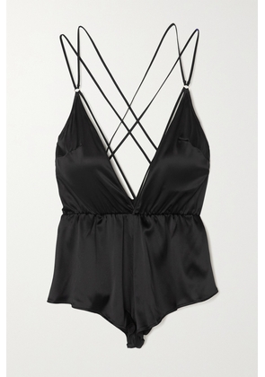 Coco de Mer - Open-back Gathered Silk-blend Charmeuse Playsuit - Black - x small,small,medium,large,x large
