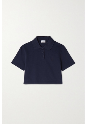SAINT LAURENT - Cropped Cotton-piqué Polo Shirt - Blue - XS,S,M,L,XL