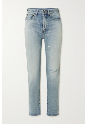 SAINT LAURENT - Distressed High-rise Slim-leg Jeans - Blue - 24,25,26,27,28,29,30,31