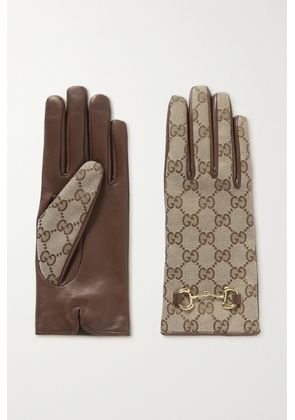 Gucci - Madly Horsebit-embellished Coated-canvas And Leather Gloves - Brown - 6.5,7,7.5,8,8.5