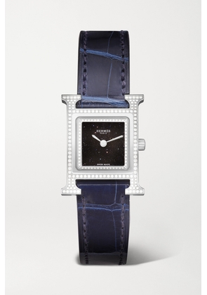 Hermès Timepieces - Heure H 25mm Small Stainless Steel, Alligator And Diamond Watch - Blue - One size