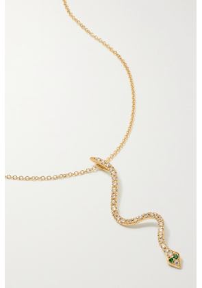 Ileana Makri - Lucky Snake 18-karat Gold, Diamond And Tsavorite Necklace - One size