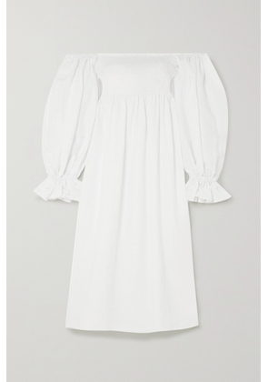 Sleeper - + Net Sustain Atlanta Off-the-shoulder Shirred Linen Midi Dress - White - x small,small,medium,large,x large