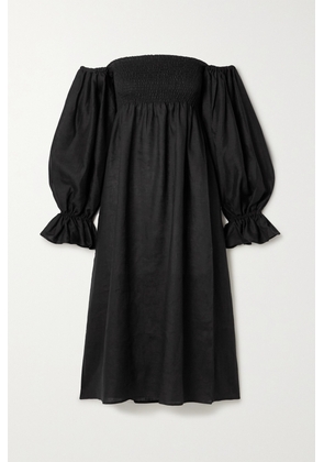 Sleeper - + Net Sustain Atlanta Off-the-shoulder Shirred Linen Midi Dress - Black - x small,small,medium,large,x large