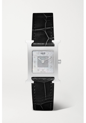 Hermès Timepieces - Heure H 25mm Small Stainless Steel, Alligator, Diamond And Mother-of-pearl Watch - Black - One size