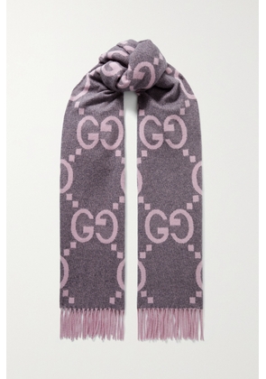 Gucci - Fringed Cashmere-jacquard Scarf - Purple - One size