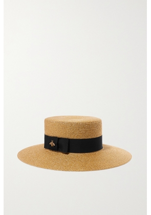 Gucci - Grosgrain-trimmed Glittered Straw Hat - Gold - XS,S,M,L,XL