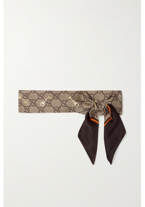 Gucci - Metallic Printed Silk-twill Scarf - Brown - One size