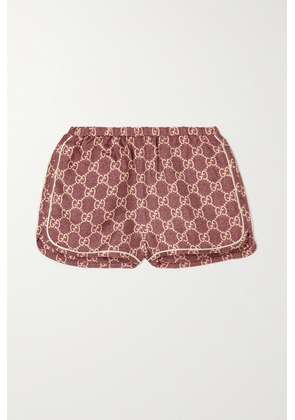 Gucci - Piped Printed Silk-twill Shorts - Neutrals - XXS,XS,S,M,L,XL,XXL
