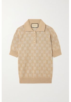 Gucci - Metallic Jacquard-knit Cotton-blend Polo Shirt - Brown - XXS,XS,S,M,L,XL,XXL