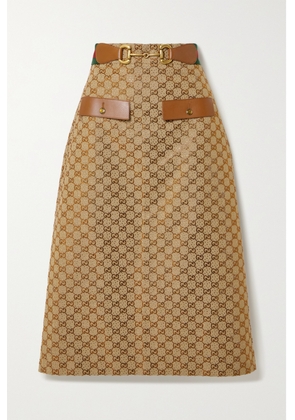 Gucci - Aria Embellished Leather-trimmed Printed Cotton-blend Canvas Midi Skirt - Brown - IT40,IT42,IT44