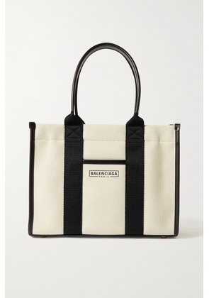 Balenciaga - Neo Navy Small Leather-trimmed Printed Organic Cotton-canvas Tote - Cream - One size