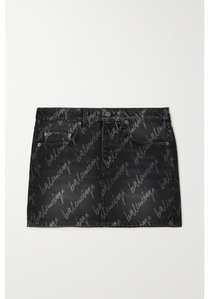 Balenciaga - Printed Denim Mini Skirt - Black - FR34,FR36,FR38
