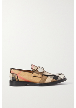 Burberry - Embellished Leather-trimmed Checked Raffia Loafers - Neutrals - IT35.5,IT36,IT36.5,IT37,IT37.5,IT38,IT38.5,IT39,IT39.5,IT40,IT40.5,IT41