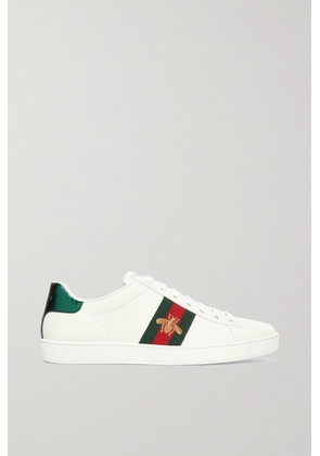 Gucci - Ace Watersnake-trimmed Embroidered Leather Sneakers - White - IT34,IT34.5,IT35,IT35.5,IT36,IT36.5,IT37,IT37.5,IT38,IT38.5,IT39,IT39.5,IT40,IT40.5,IT41,IT41.5,IT42