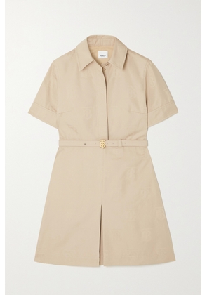 Burberry - Belted Cotton-jacquard Mini Shirt Dress - Neutrals - UK 4,UK 6,UK 8,UK 10,UK 12,UK 14