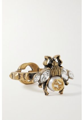 Gucci - Gold-tone, Crystal And Faux Pearl Ring - S,M,L