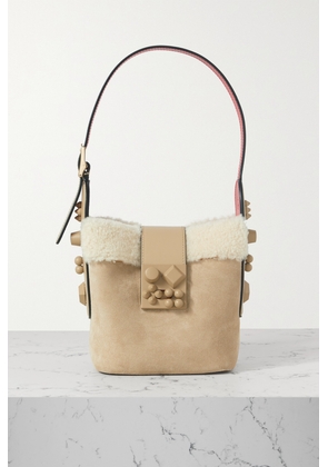 Christian Louboutin - Carasky Mini Shearling-lined Embellished Suede And Leather Bucket Bag - Neutrals - One size