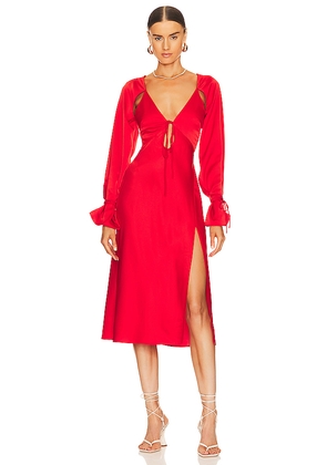 L'Academie Connor Midi Dress in Red. Size L, XL, XS.