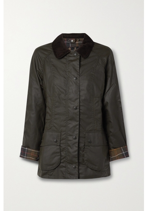 Barbour - Beadnell Corduroy-trimmed Waxed-cotton Jacket - Green - UK 4,UK 6,UK 8,UK 10,UK 12,UK 14,UK 16,UK 18