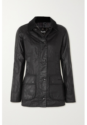 Barbour - Beadnell Corduroy-trimmed Waxed-cotton Jacket - Black - UK 4,UK 6,UK 8,UK 10,UK 12,UK 14,UK 16,UK 18