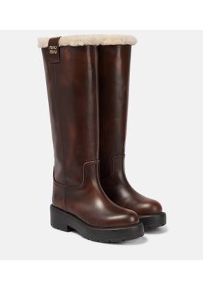Miu Miu Shearling-lined leather knee-high boots