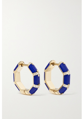 L’Atelier Nawbar - Bamboo 18-karat Gold, Lapis Lazuli And Diamond Hoop Earrings - One size