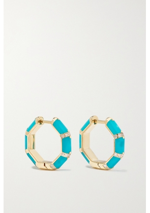 L’Atelier Nawbar - Bamboo 18-karat Gold, Turquoise And Diamond Hoop Earrings - One size