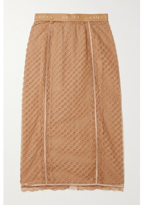 Gucci - Silk-blend Satin-trimmed Lace Midi Skirt - Pink - XS,S,M,L