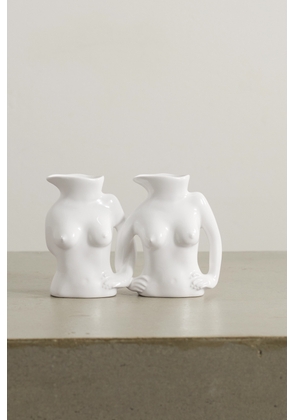 Anissa Kermiche - Titty Committee Set Of Two Mini Earthenware Jugs - White - One size