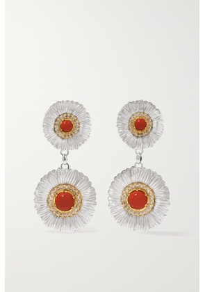 Buccellati - Blossoms Sterling Silver And Gold Vermeil, Jasper And Diamond Earrings - One size