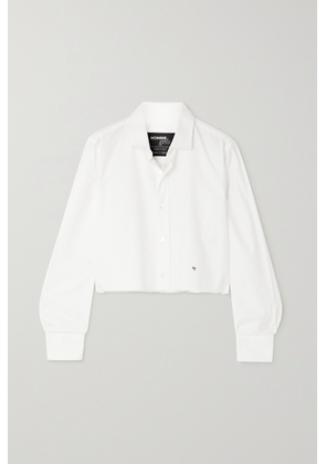 Hommegirls - Cropped Distressed Embroidered Cotton-poplin Shirt - White - small,medium,large
